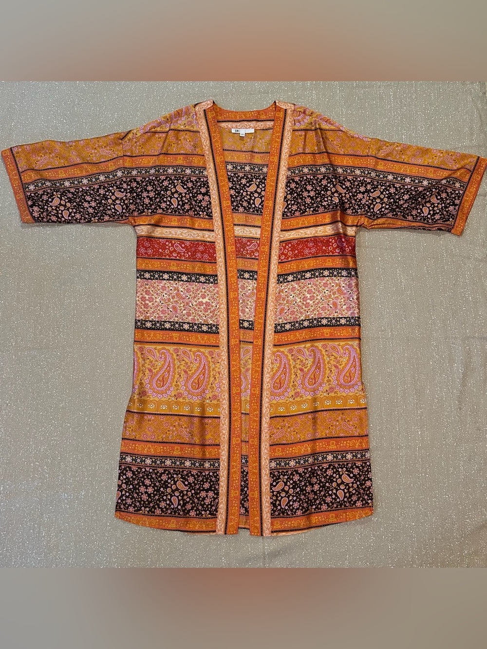 Silky Orange Patterned Kimono, size S/M